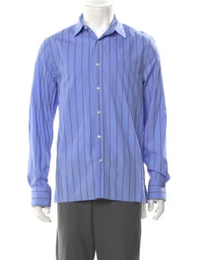 Pre-owned Officine Generale Striped Long Sleeve Shirt In Blue