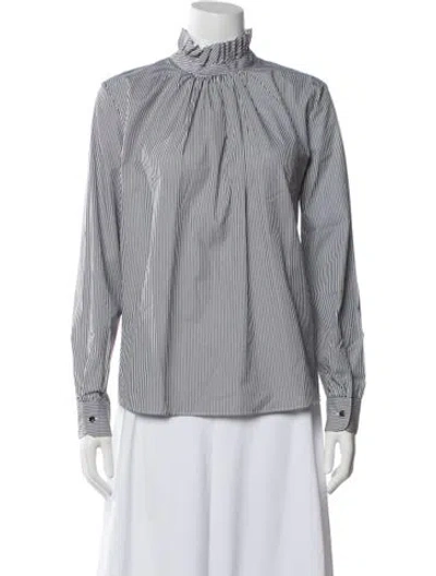 Pre-owned Officine Generale Striped Mock Neck Blouse In Black
