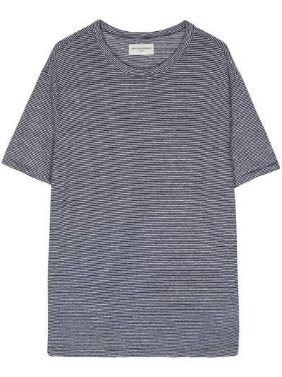 Officine Generale Striped Stretch-linen T-shirt In Black