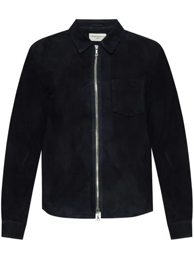 Officine Generale Suede Jacket In Dark Navy