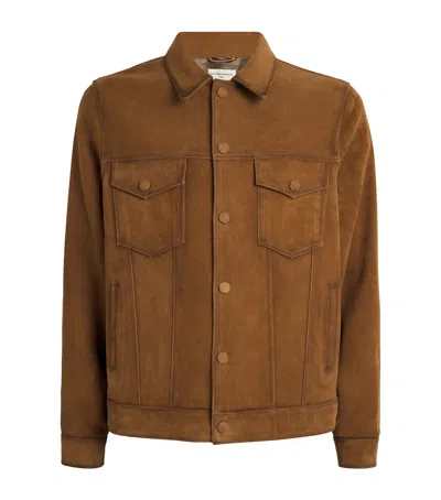 Officine Generale Suede Leonide Trucker Jacket In Brown