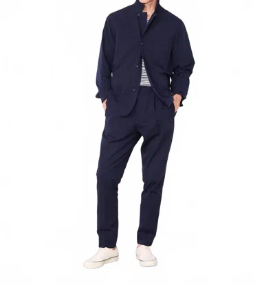 Officine Generale Sycamore Seersucker Overshirt In Dark Navy In Blue