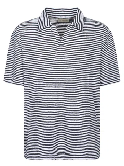 Officine Generale Blue And White Striped Polo Shirt