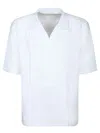 Officine Generale Textured Short-sleeved Shirt With Classic Collar In White