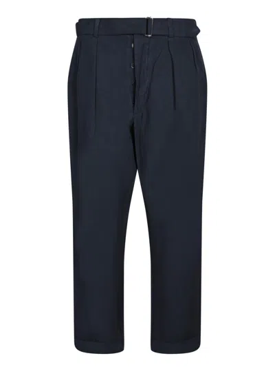 Officine Generale Tailored Blue Trousers With Pleated Front And Cropped Length
