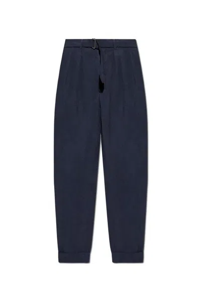 OFFICINE GENERALE TAPERED BLUE PANTS WITH PLEATED FRONT