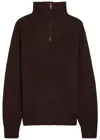 Officine Generale Tarek Ribbed Merino Wool Half-zip Sweater In Burgundy