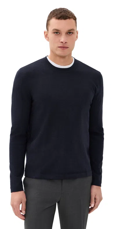 Officine Generale Tee Knitted Lyocell Wool Sweater Dark Navy In Blue