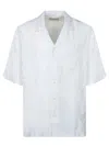 Officine Generale Textured Short-sleeved Shirt With Classic Collar In White
