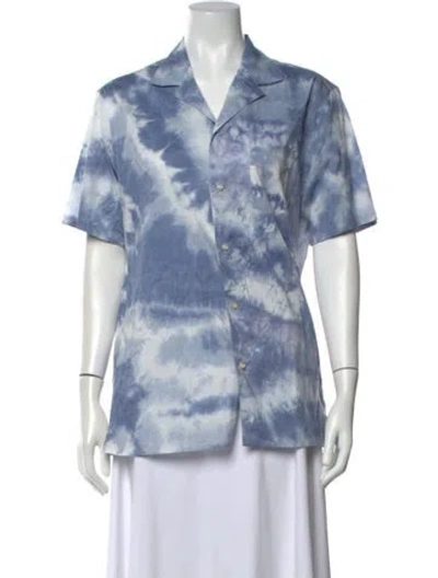 Pre-owned Officine Generale Tie-dye Print V-neck Button-up Top In Blue