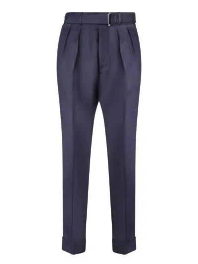 Officine Generale Tailored Blue Trousers With Pleated Front And Cropped Length