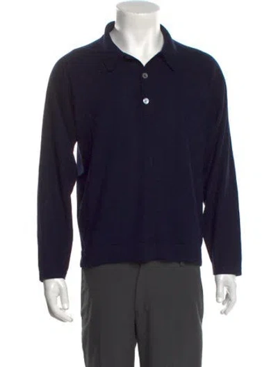 Pre-owned Officine Generale Virgin Wool Collar Polo Sweater In Blue