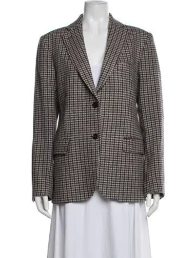 Pre-owned Officine Generale Virgin Wool Houndstooth Print Blazer In Brown