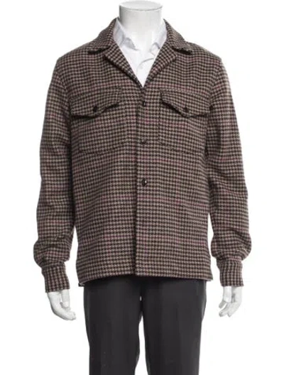 Pre-owned Officine Generale Virgin Wool Houndstooth Print Peacoat In Neutral