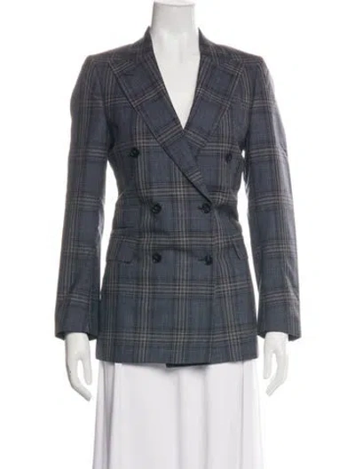 Pre-owned Officine Generale Virgin Wool Plaid Print Blazer In Blue
