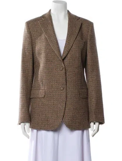 Pre-owned Officine Generale Virgin Wool Plaid Print Blazer In Brown