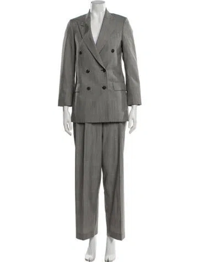Pre-owned Officine Generale Virgin Wool Plaid Print Pantsuit In Gray