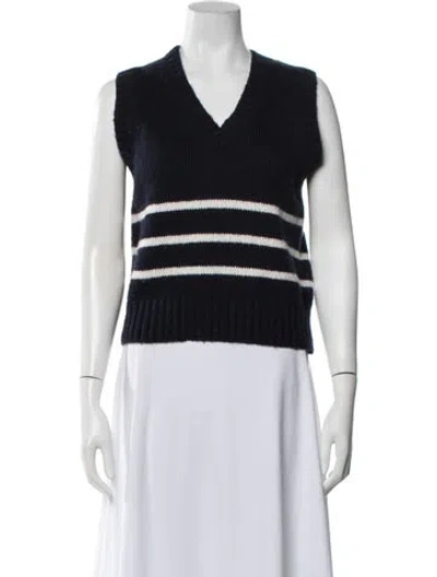 Pre-owned Officine Generale Virgin Wool Striped Sweater In Blue/white