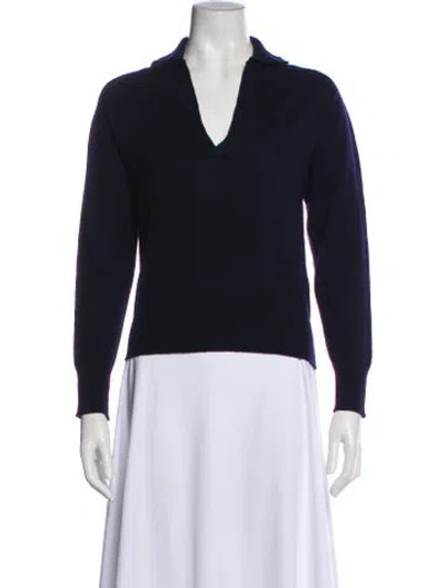 Pre-owned Officine Generale Virgin Wool V-neck Sweater In Blue