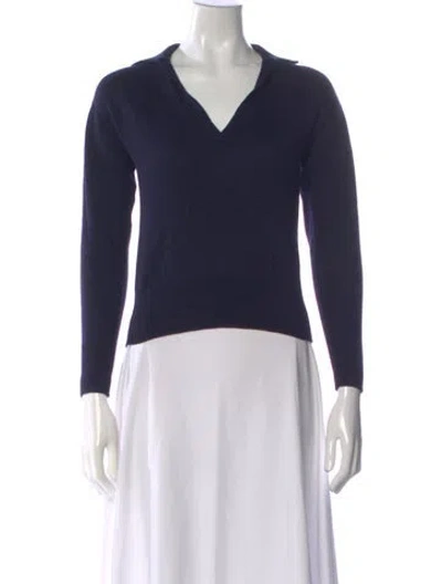 Pre-owned Officine Generale Virgin Wool V-neck Sweater In Blue