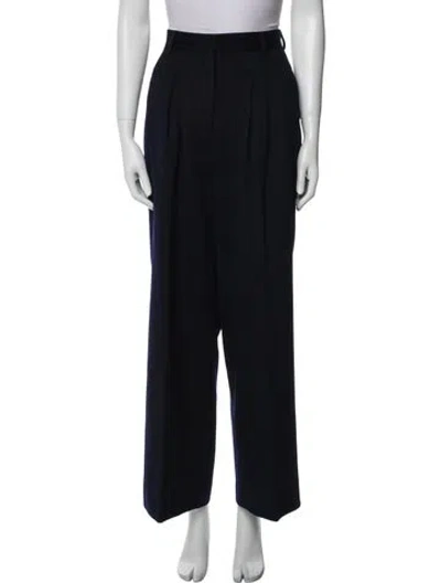 Pre-owned Officine Generale Virgin Wool Wide Leg Pants In Blue