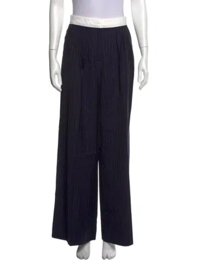 Pre-owned Officine Generale Virgin Wool Wide Leg Pants In Blue