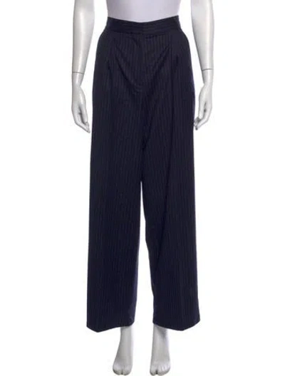Pre-owned Officine Generale Virgin Wool Wide Leg Pants In Blue