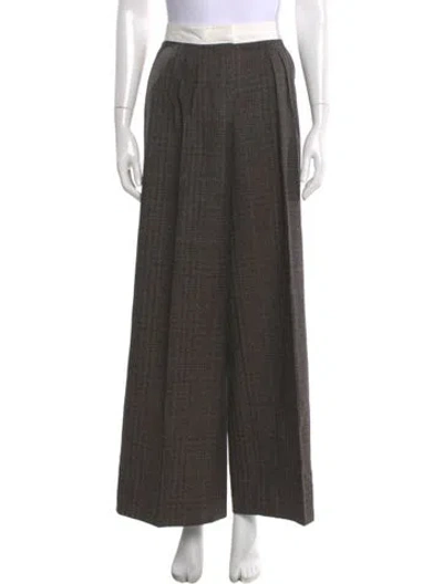Pre-owned Officine Generale Virgin Wool Wide Leg Pants In Brown