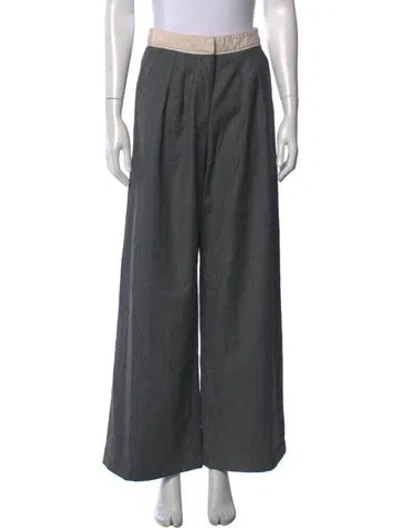 Pre-owned Officine Generale Virgin Wool Wide Leg Pants In Gray