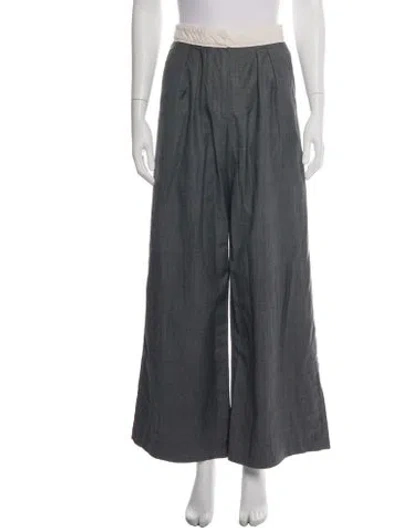 Pre-owned Officine Generale Virgin Wool Wide Leg Pants In Gray