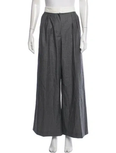 Pre-owned Officine Generale Virgin Wool Wide Leg Pants In Grey