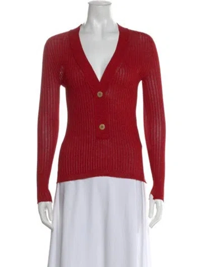 Pre-owned Officine Generale V-neck Long Sleeve Button-up Top In Red