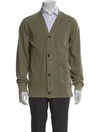 Pre-owned Officine Generale V-neck Long Sleeve Cardigan In Green