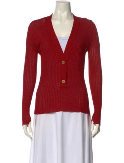 Pre-owned Officine Generale V-neck Long Sleeve Top In Red
