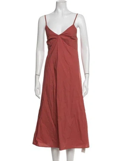 Pre-owned Officine Generale V-neck Midi Length Dress In Red