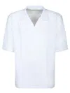 Officine Generale Textured Short-sleeved Shirt With Classic Collar In White