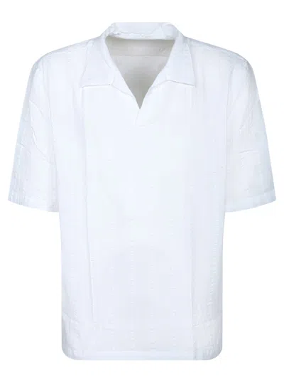 Officine Generale White Striped Cotton Polo Shirt