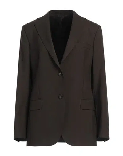 Officine Generale Officine Générale Woman Blazer Dark Brown Size 12 Virgin Wool