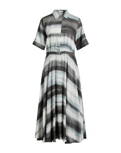 Officine Generale Officine Générale Woman Midi Dress Grey Size M Linen, Polyamide In Gray