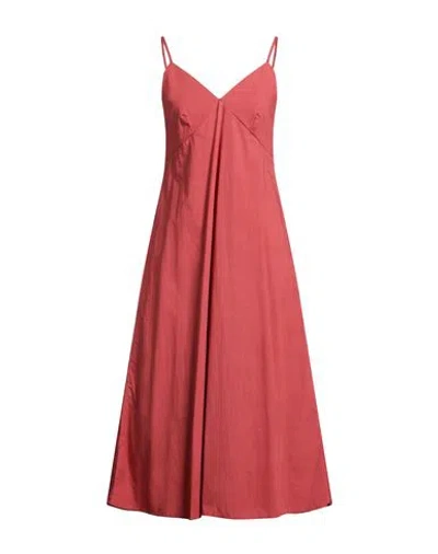 Officine Generale Officine Générale Woman Midi Dress Rust Size L Organic Cotton In Red