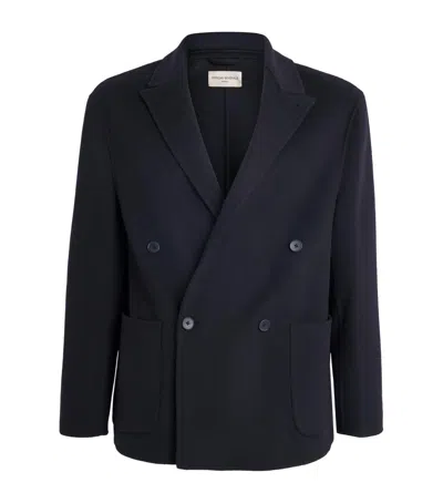 Officine Generale Wool Double-breasted Maxwell Coat In Blue