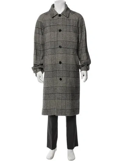 Pre-owned Officine Generale Wool Houndstooth Print Overcoat In Black