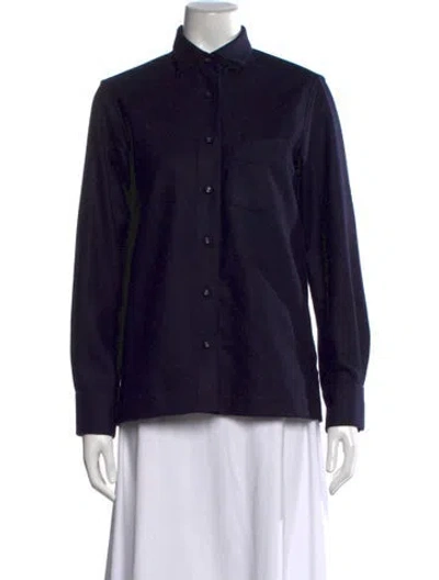Pre-owned Officine Generale Wool Long Sleeve Button-up Top In Blue