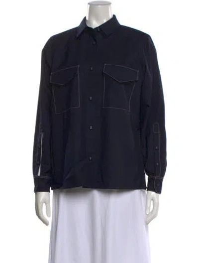Pre-owned Officine Generale Wool Long Sleeve Button-up Top In Blue