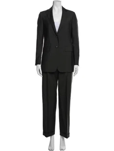 Pre-owned Officine Generale Wool Pleated Accents Pantsuit In Green/grey