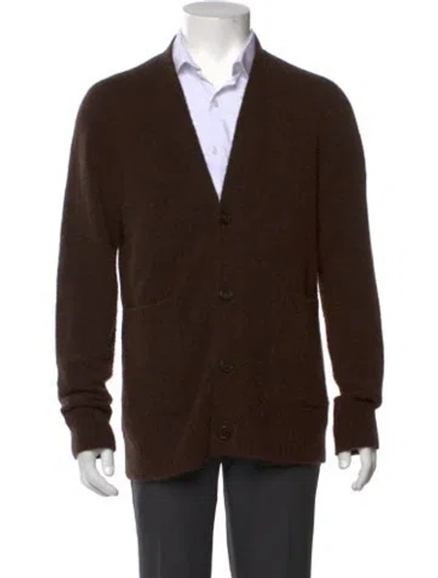 Pre-owned Officine Generale Wool V-neck Cardigan In Brown