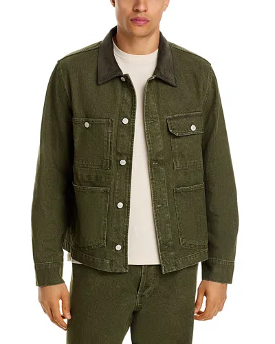 Officine Generale Woven Denim Jacket In Green