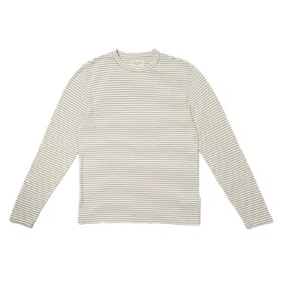 Officine Generale Yarn-dyed Long-sleeve Crewneck Tee With Self-fabric Collar In Neutral