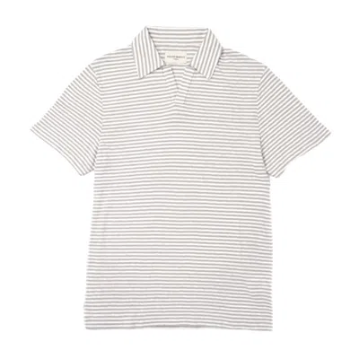 Officine Generale Yarn-dyed Short-sleeve Polo With Johnny Collar
