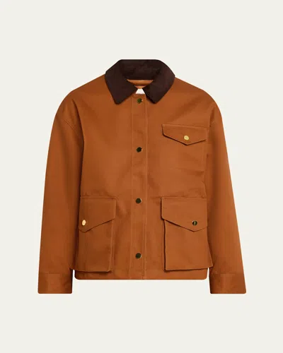 Officine Generale Yolande Technical Cotton Barn Jacket In Brown